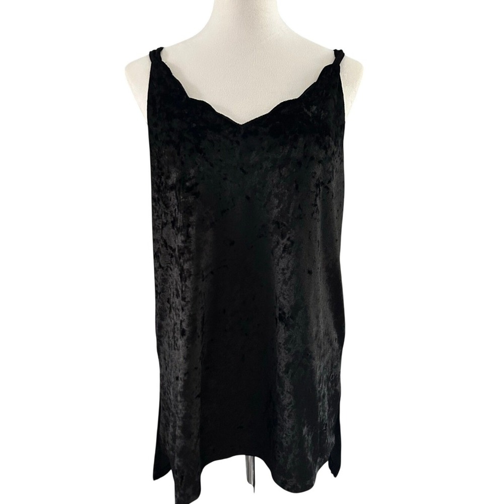 UMGEE Womens Small Tank Top Tunic Top Black Crushed Velvet/Velour Strappy